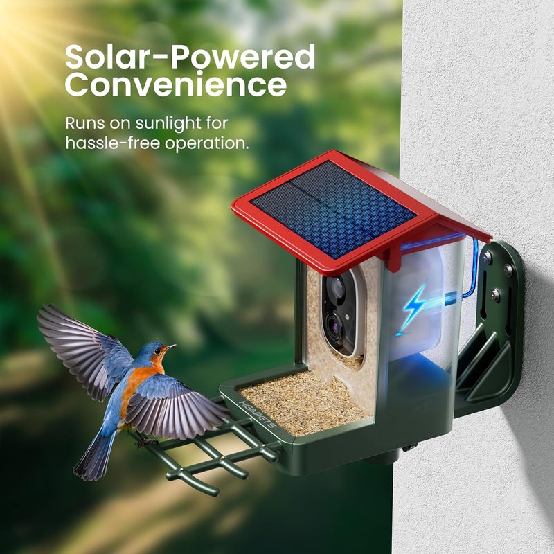 HEAPETS Smart Bird Feeder with Camera Solar Powered, 2K HD Video, AI Bird Species Identification, Instant Arrival Alerts, Weatherproof Design for Effortless Birdwatching, Best Gift for BirdLovers, Red - Image 4